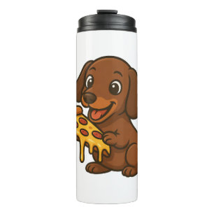 Süßer Dachshund Cartoon Pizza Pizza Liebhaber Hund Thermosbecher