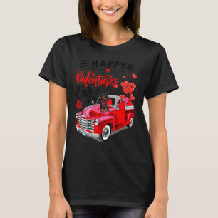 Süßer Dachshund Hund Rotes Lastwagen Frohen Valent T-Shirt