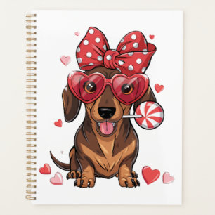 Süßer Dachshund mit Herzbrille und Polka-Punkt Planer