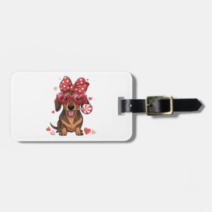 Süßer Dachshund mit Herzbrille und Polka-Punkten Gepäckanhänger