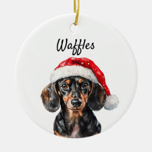 Süßer Dachshund mit Weihnachtsmannmütze Keramik Ornament