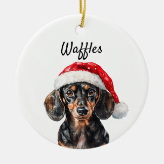 Süßer Dachshund mit Weihnachtsmannmütze Keramik Ornament
