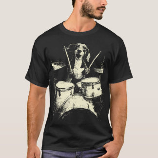 Süßer Dachshund spielt Schlagzeug Lustige Musik Wu T-Shirt