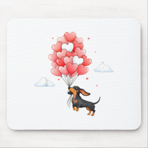 Süßer Dachshund Valentinstag Herz Ballon Hunde Lie Mousepad