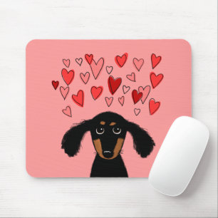 Süßer Dachshund-Welpe mit Valentinsherzen Mousepad