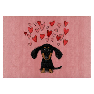 Süßer Dachshund-Welpe mit Valentinsherzen Schneidebrett