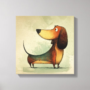 Süßer Dachshund – Whimsische Hundeillustration Leinwanddruck
