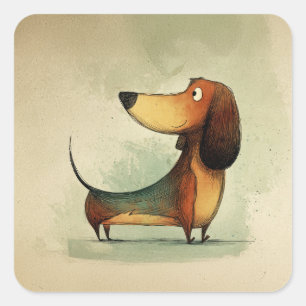 Süßer Dachshund – Whimsische Hundeillustration Quadratischer Aufkleber