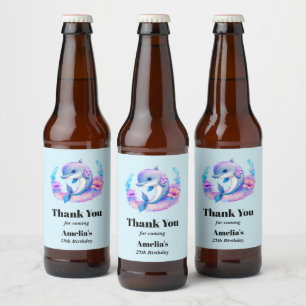 Süßer Delfin Meerestiere Geburtstag Danke Bierflaschenetikett