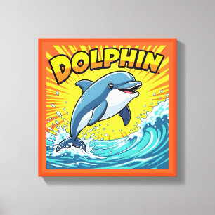 Süßer Delfin springt aus dem Ozean Leinwanddruck