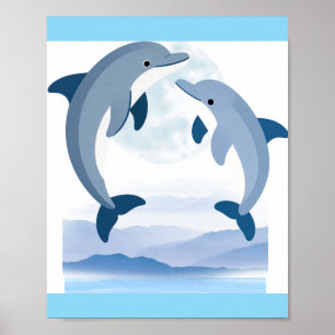 Süßer Delfine Ozean Kunst Druck Küstennahe blaue Poster