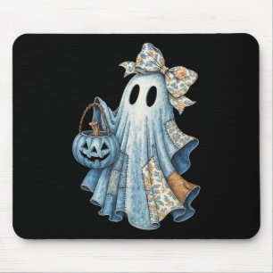 Süßer Denim-Geist mit floraler Schleife Halloween- Mousepad