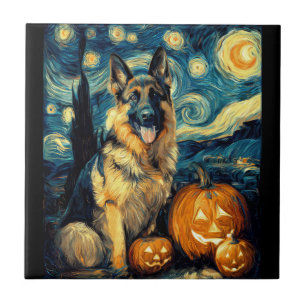 Süßer deutscher Schäferhund Halloween-Kürbisgesich Fliese