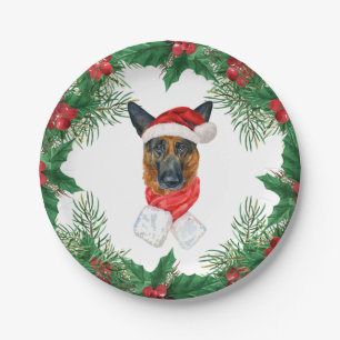 Süßer Deutscher Schäferhund Wasserfarben-Weihnacht Pappteller