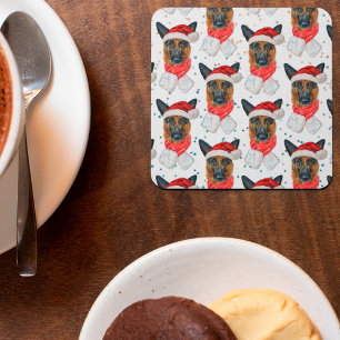 Süßer deutscher Schäferhund Weihnachtsmuster Rechteckiger Pappuntersetzer