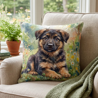 Süßer Deutscher Schäferhund-Welpe Aquarell Kissen