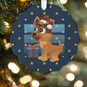 Süßer Deutscher Schäferhund-Welpe Cartoon Sternenn Ornament Karte