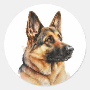 Süßer deutscher Schäferhund-Welpe Wasserfarbe Hund Runder Aufkleber
