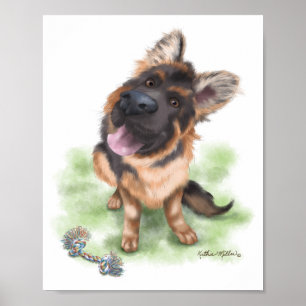 Süßer Deutscher Schäferhund-Welpen-Cartoon Poster
