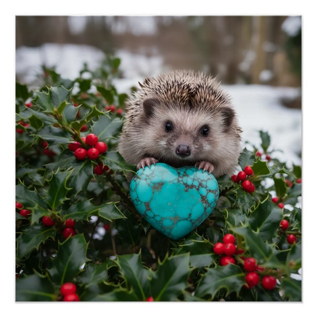 Süßer Dezember-Igel mit Türkis-Herz Poster (Vorderseite)