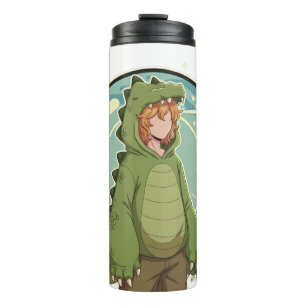 Süßer Dino-Freund Anime-Junge - Grüner Dinosaurier Thermosbecher