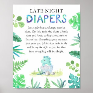 Süßer Dino-Junge Baby Shower 'Späte Nachtwindel' Poster