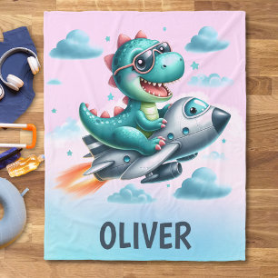 Süßer Dino Trex Pilot fliegt mit Jet-Flugzeug Fleecedecke