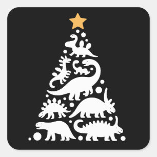 Süßer Dino-Weihnachtsbaum Lustiger Dinosaurier-Fei Quadratischer Aufkleber