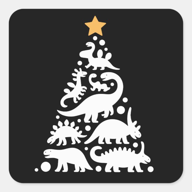 Süßer Dino-Weihnachtsbaum Lustiger Dinosaurier-Fei Quadratischer Aufkleber (Vorderseite)