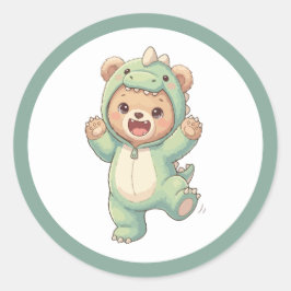 Süßer Dinosaurier Bär Kawaii Teddy im Dino-Kostüm Runder Aufkleber