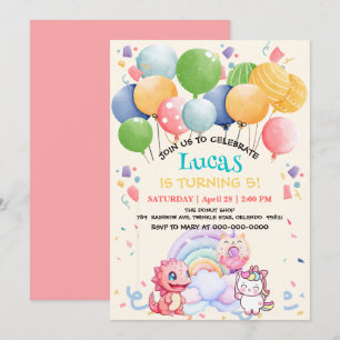 Süßer Dinosaurier Einhorn Regenbogen Donut Ballon  Einladung
