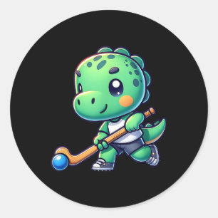Süßer Dinosaurier Feldhockey-Mannschaft Spieler  Runder Aufkleber