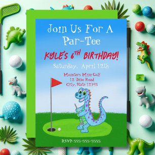 Süßer Dinosaurier-Golf-Themen-4. Geburtstag Einladung