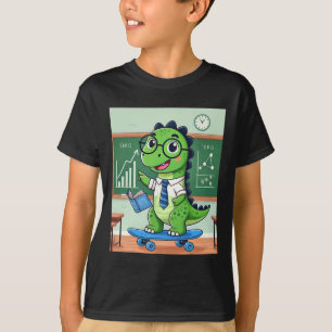 Süßer Dinosaurier-Lehrer Skateboarding im Klassenz T-Shirt