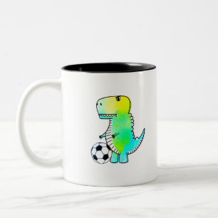Süßer Dinosaurier liebt Fußball Wasserfarbe Zweifarbige Tasse