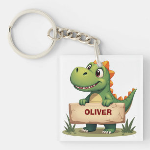 Süßer Dinosaurier mit Namensschild personalisiert Schlüsselanhänger