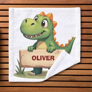 Süßer Dinosaurier mit Namensschild Personalisiert Waschlappen