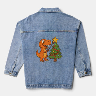 Süßer Dinosaurier mit Weihnachtsbaum Jeansjacke
