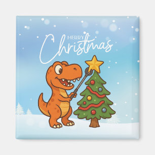 Süßer Dinosaurier mit Weihnachtsbaum Magnet