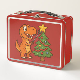 Süßer Dinosaurier mit Weihnachtsbaum Metall Brotdose