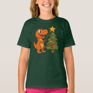 Süßer Dinosaurier mit Weihnachtsbaum T-Shirt