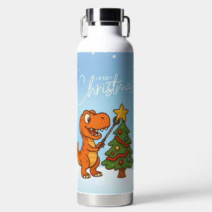 Süßer Dinosaurier mit Weihnachtsbaum Trinkflasche