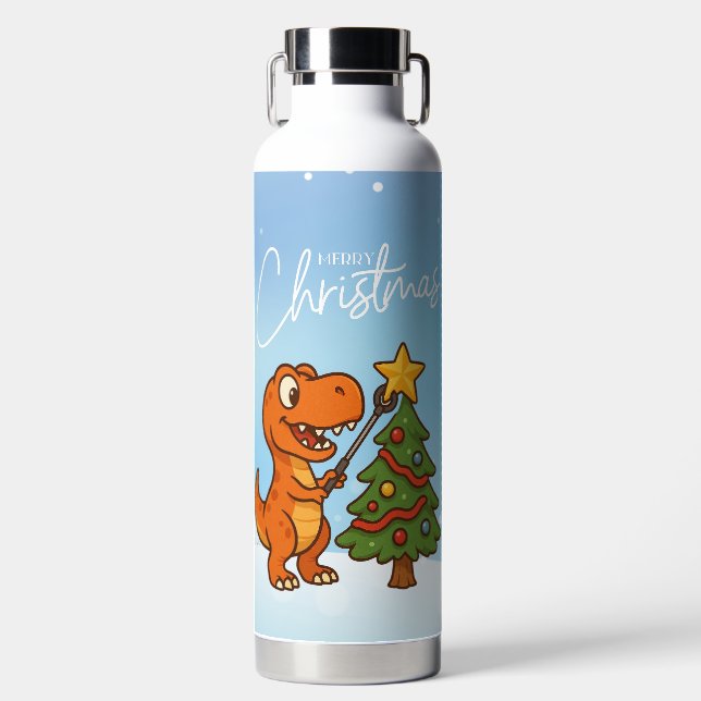 Süßer Dinosaurier mit Weihnachtsbaum Trinkflasche (Vorderseite)