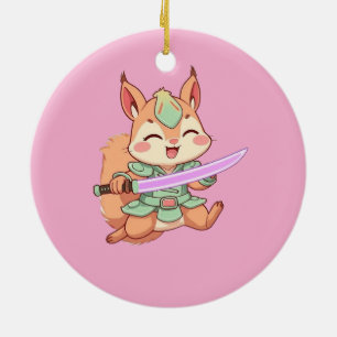 Süßer Eichhörnchen-Samurai. Keramik Ornament