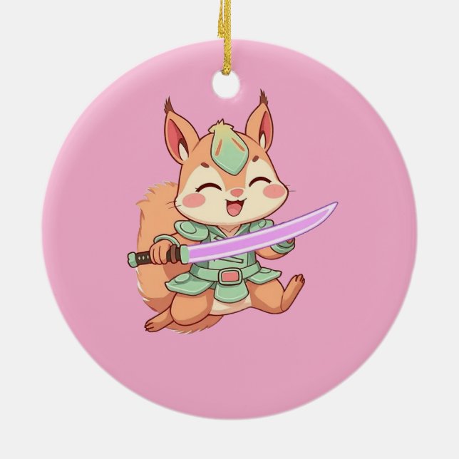 Süßer Eichhörnchen-Samurai. Keramik Ornament (Hinten)