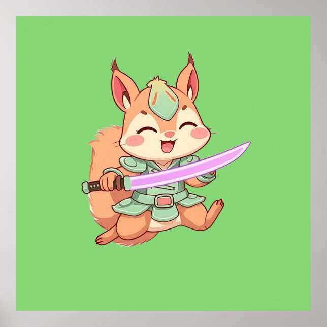 Süßer Eichhörnchen-Samurai. Poster (Vorne)