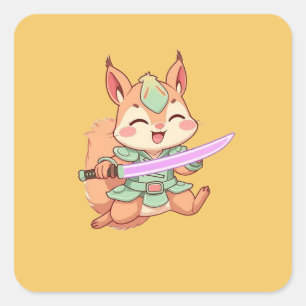 Süßer Eichhörnchen-Samurai. Quadratischer Aufkleber