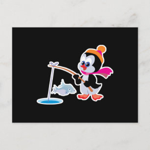 süßer Eisangeln kleiner Pinguin Postkarte