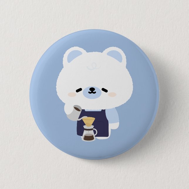 Süßer Eisbär-Barista Button (Vorderseite)