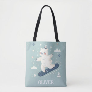 Süßer Eisbär beim Snowboarden Tasche